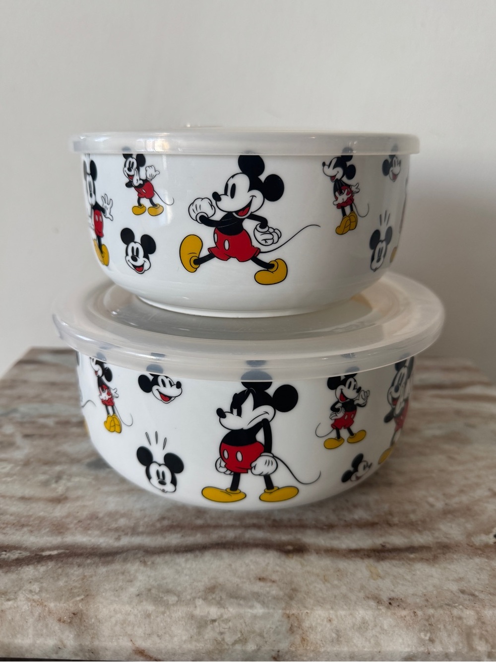 Disney Mickey Mouse White Ceramic Storage Bowls with Lids - Set of 2